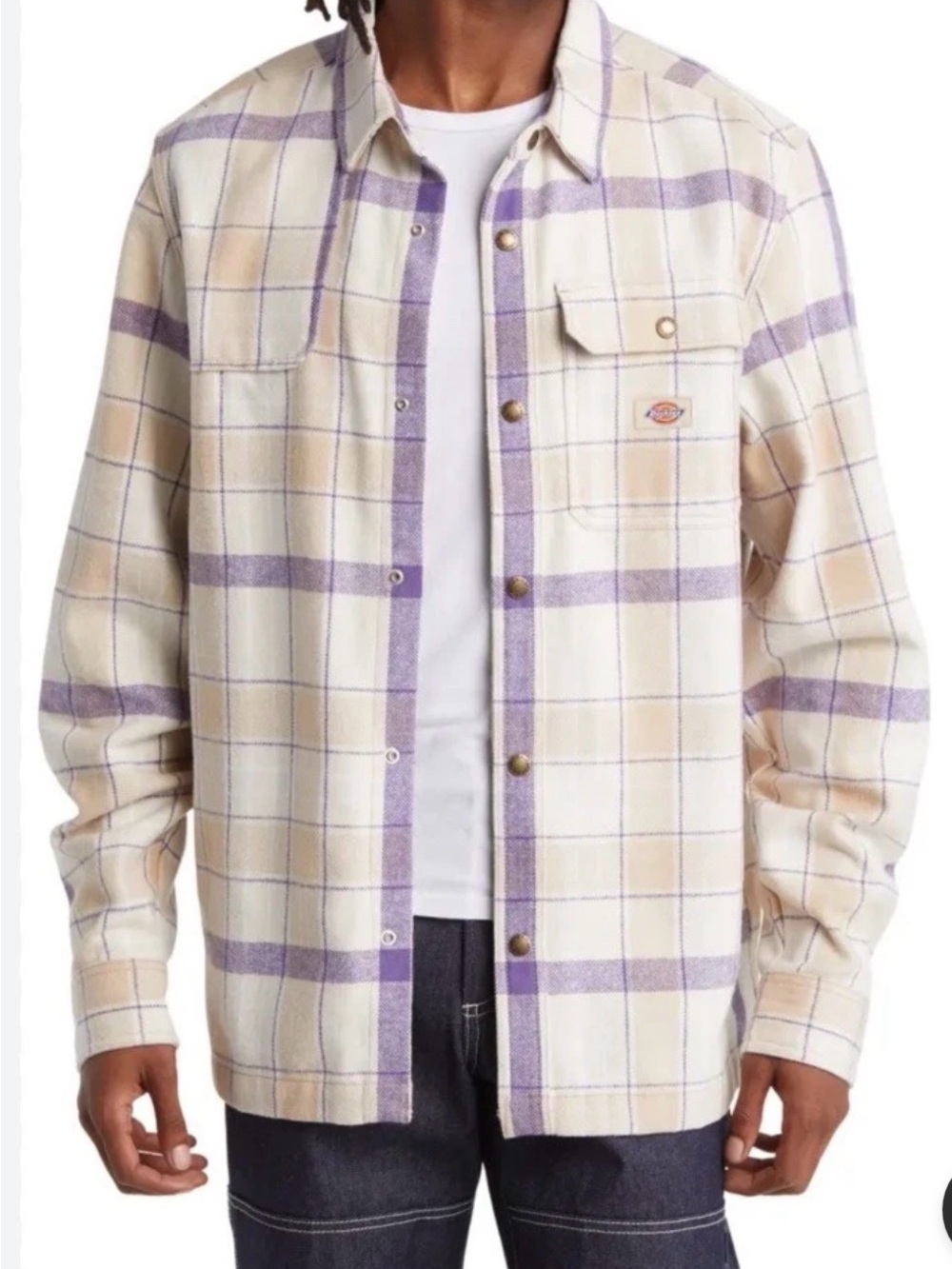 NWT Dickies Nimmons Men’s L Plaid Long Sleeve Shirt Light Plaid